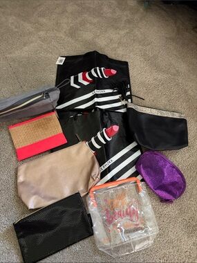 Sephora Black Lipstick Tote Bag with Assorted Cosmetic Pouches